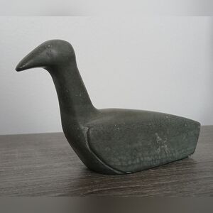 Vintage Inuit Carved Soapstone Artic Bird Loon Sculpture Signed Indigenous Art